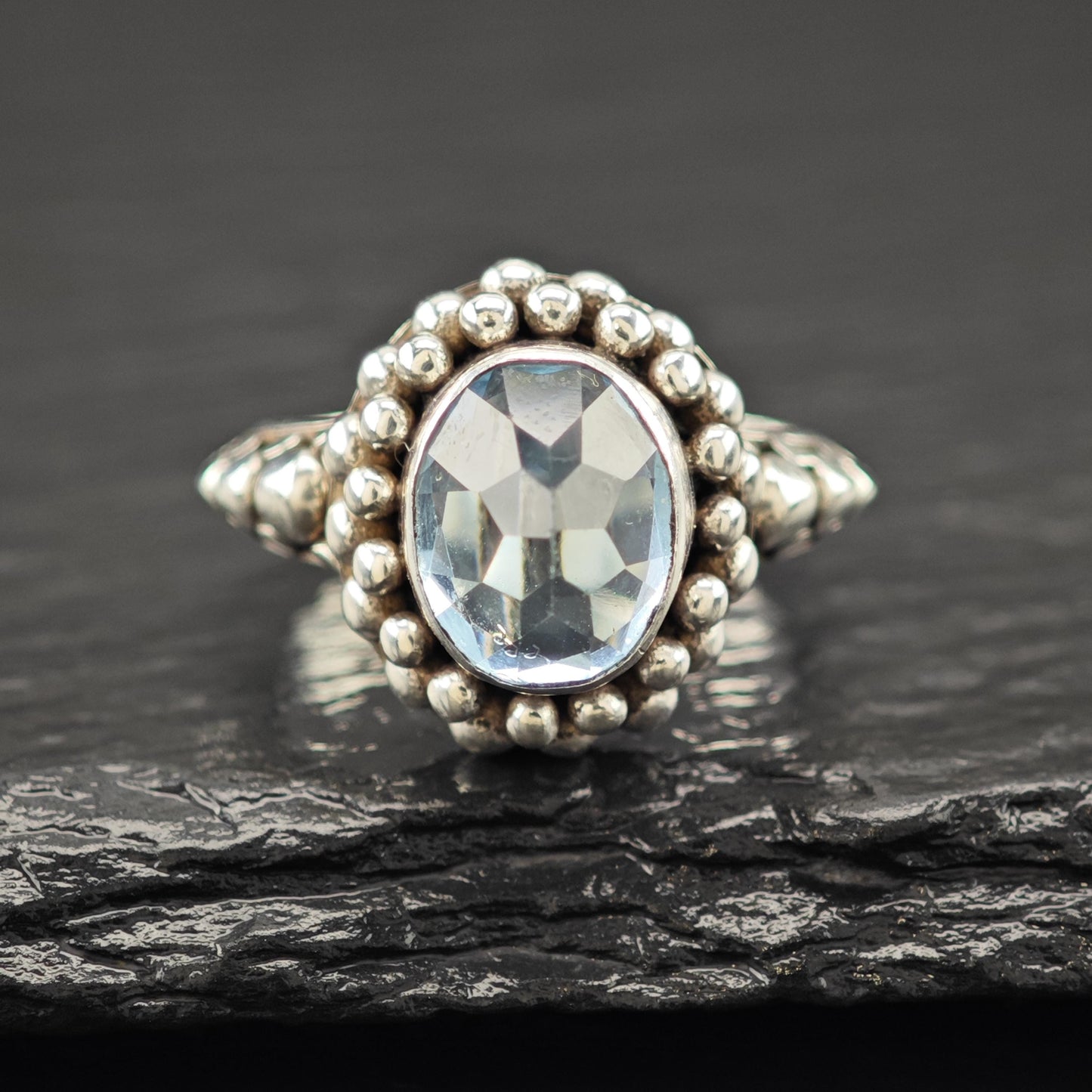 Sterling Silver Ring Oval Topaz Gemstone Size 6 R6101
