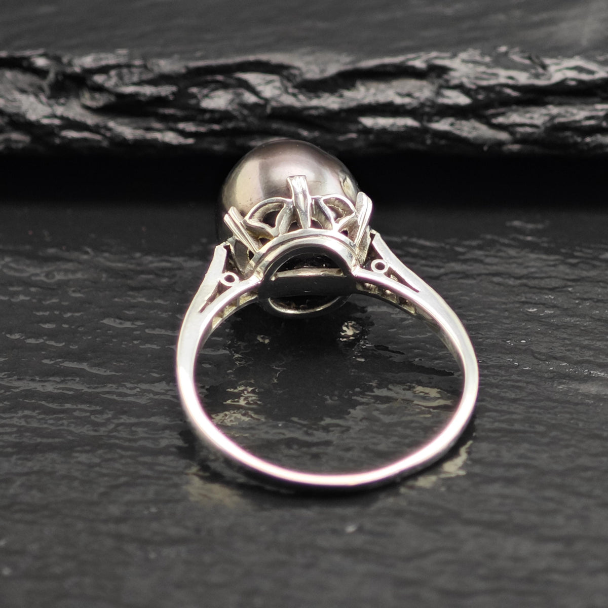 Diamond & 11mm Tahitian Pearl Platinum Ring Sz 7 1/2 R6760