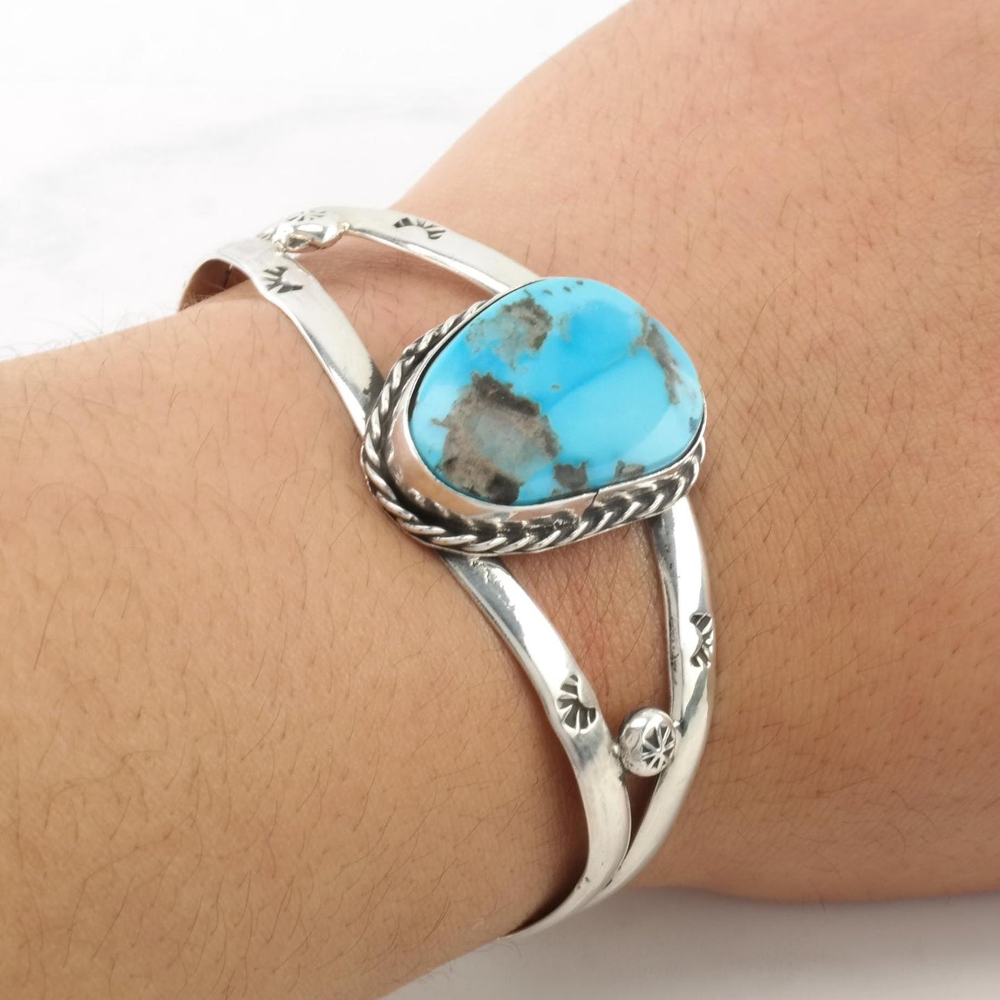 Southwest Turquoise Stamped, Sterling Silver Cuff Bracelet