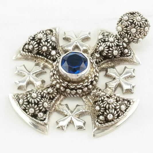 Vintage CZ Jerusalem Cross Sterling Silver Pendant