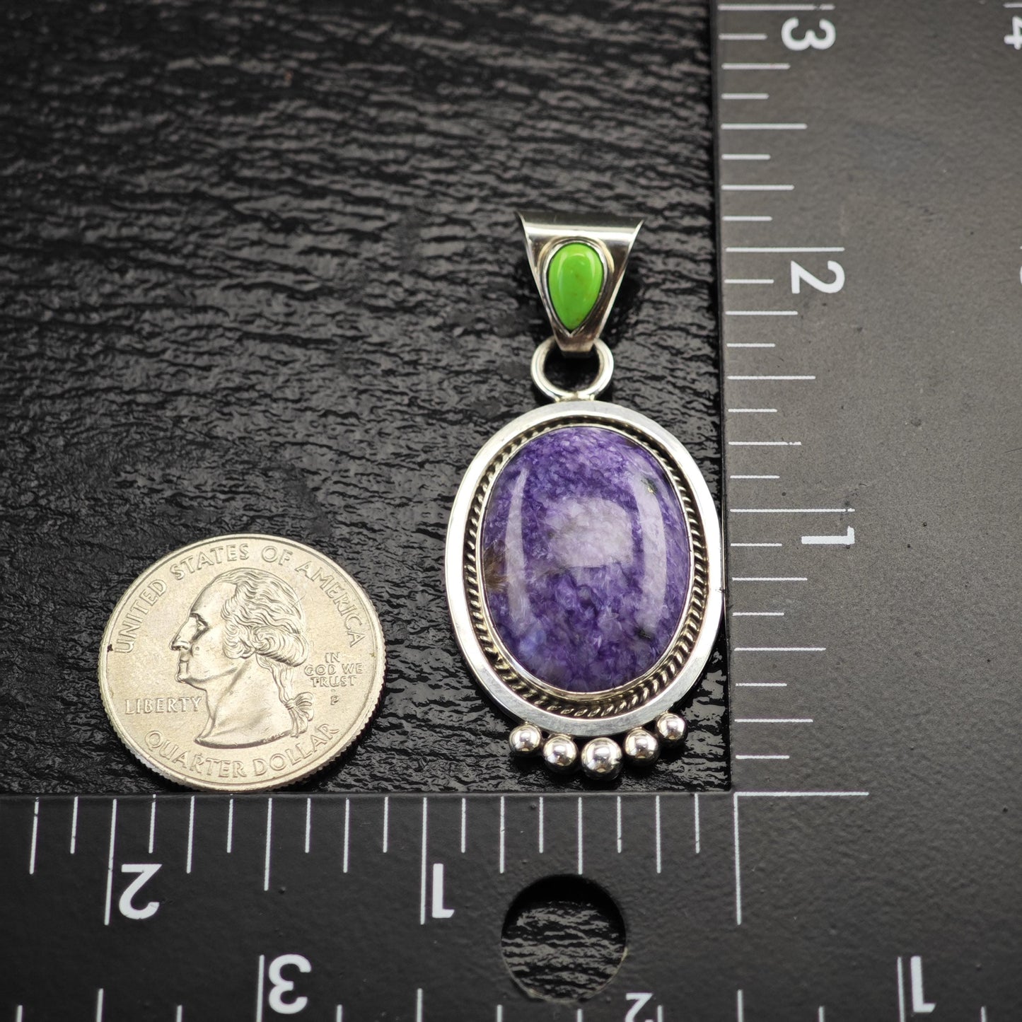Vintage Running Bear Charoite Pendant Sterling Silver P3065