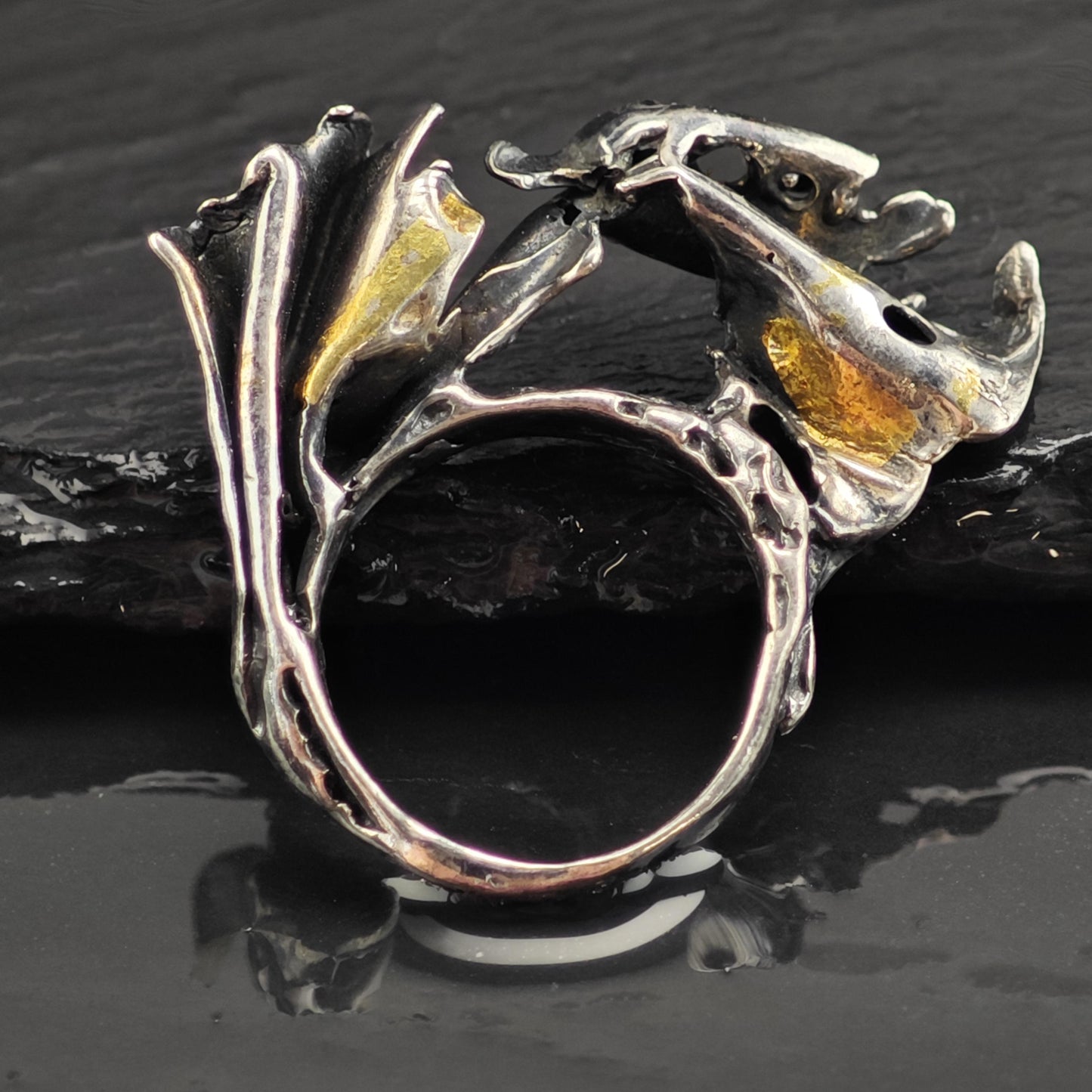 Unique Studio Artist Gold Accent Sterling silver Ring Sz 7.5 R6546