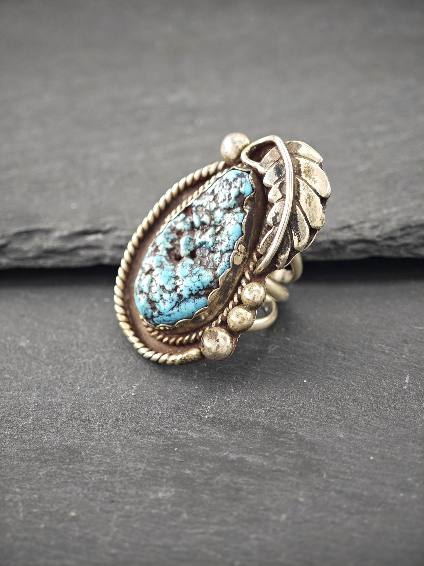 Large Native American Turquoise Ring Sterling Silver by Al Charly