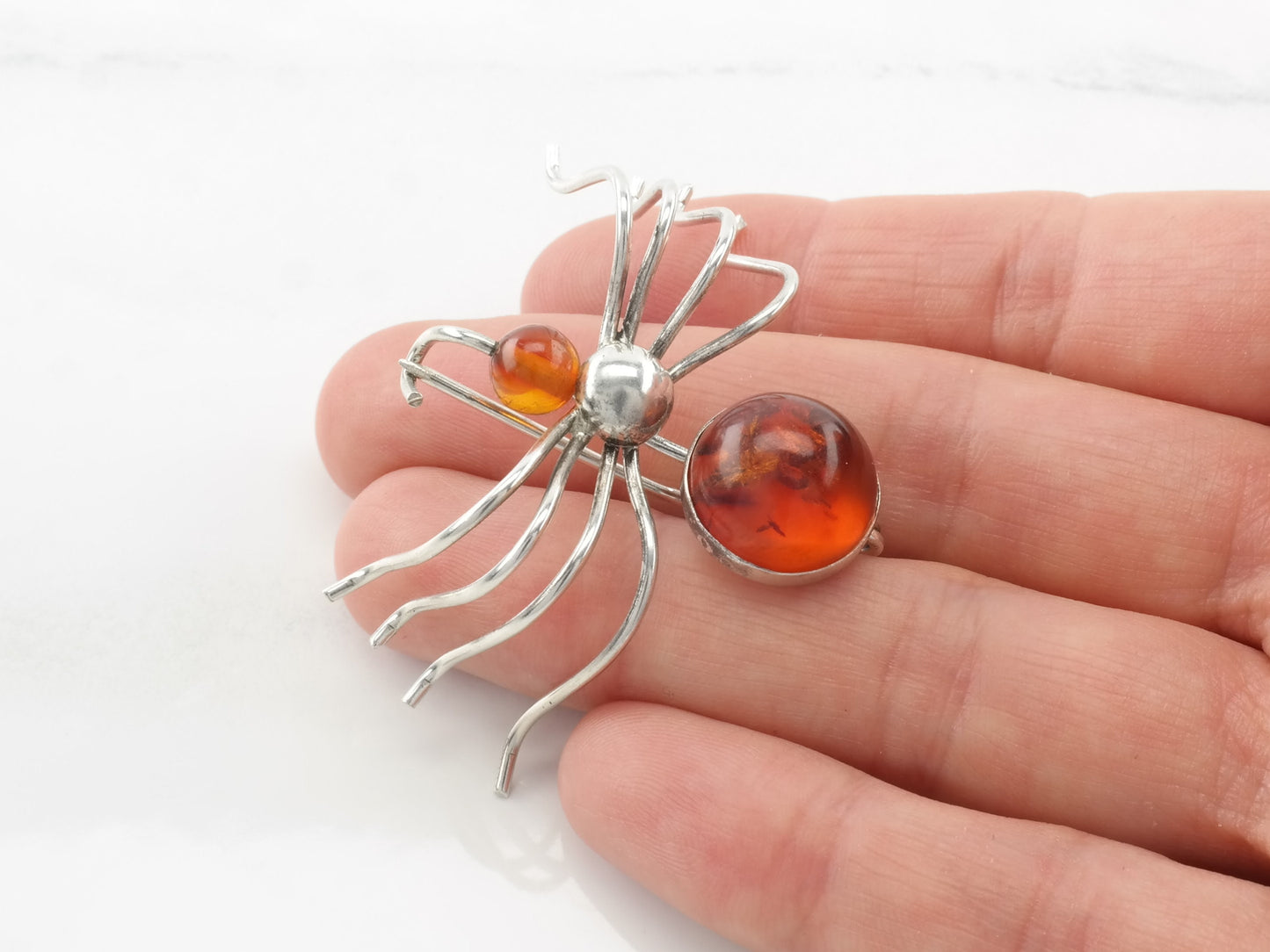 Spider Brooch Baltic Amber Sterling Silver