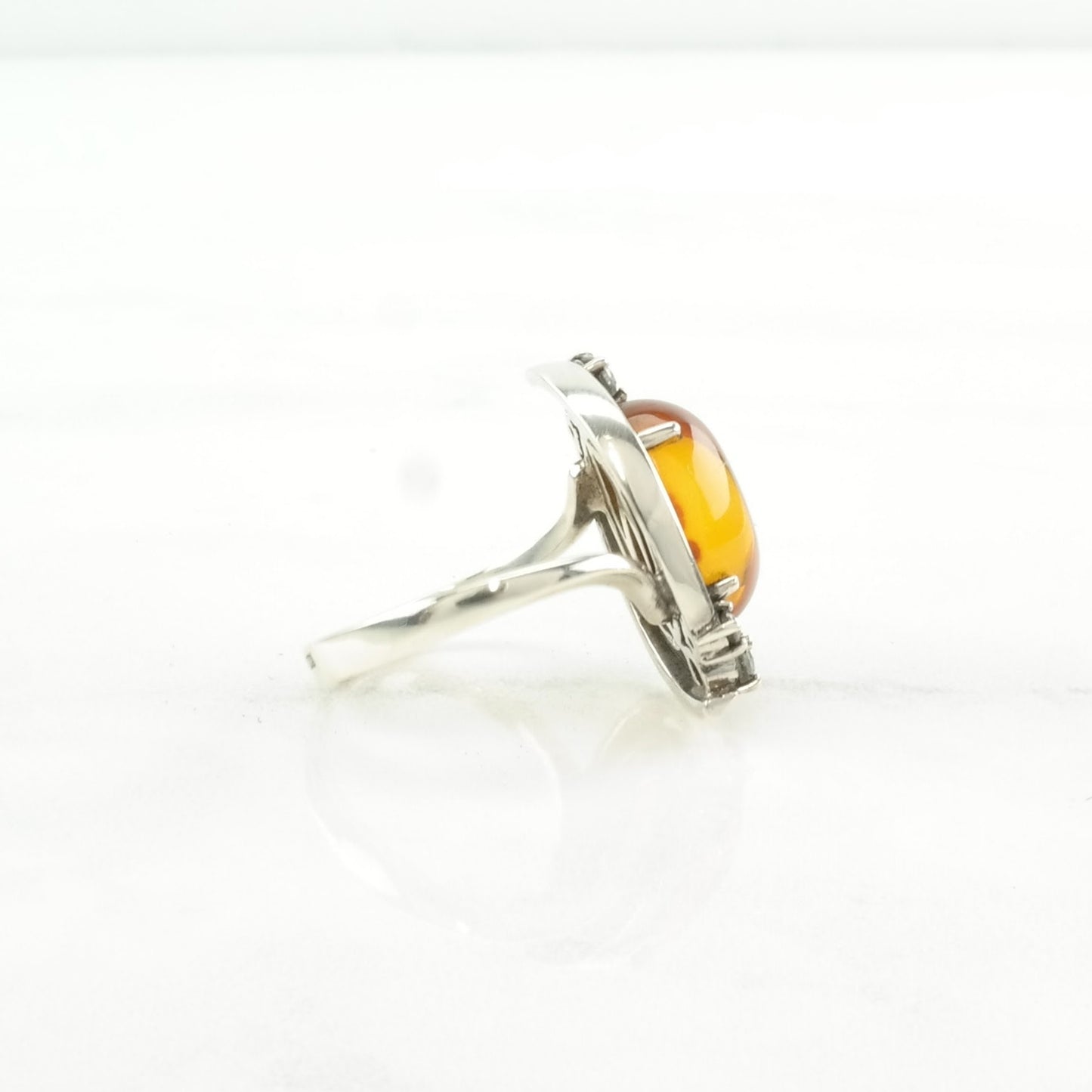 Soviet Silver Ring Amber CZ Sterling Orange Size 7 1/4