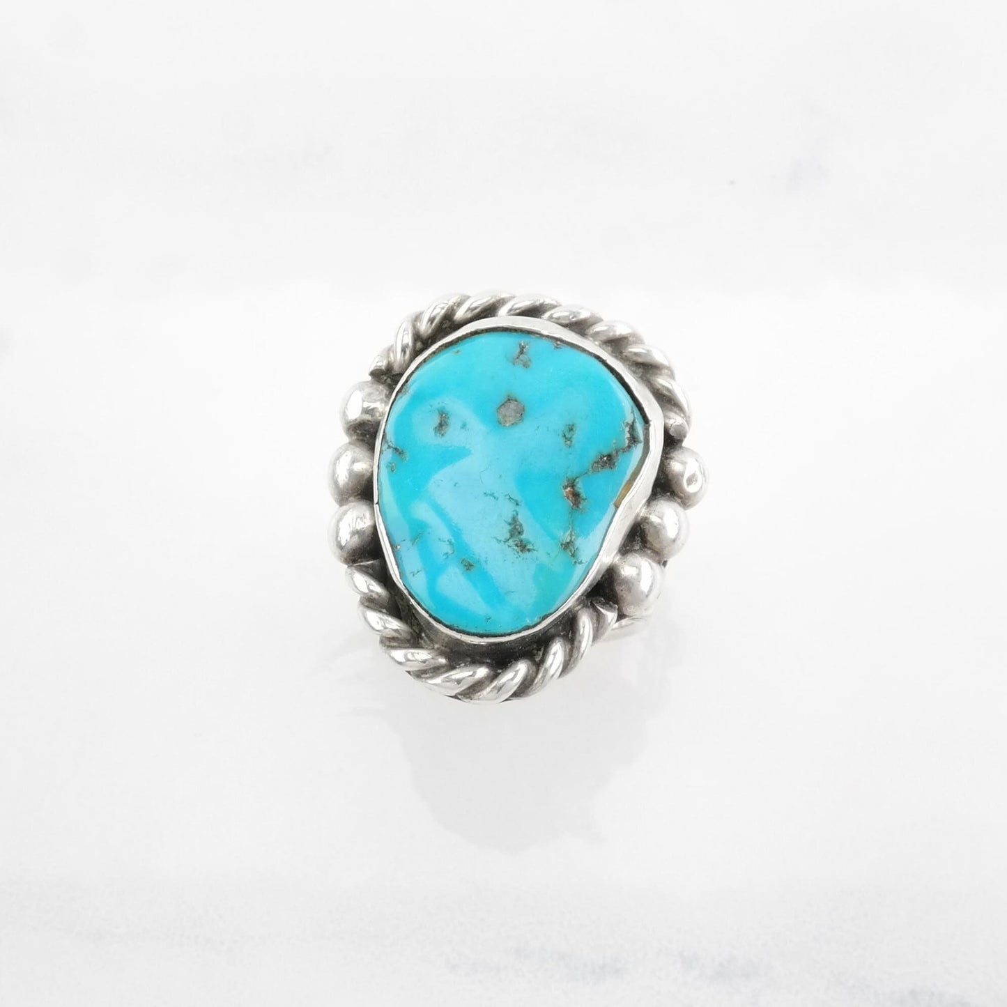 Native American Sterling Silver Ring, Natural Turquoise Blue Size 7 1/4