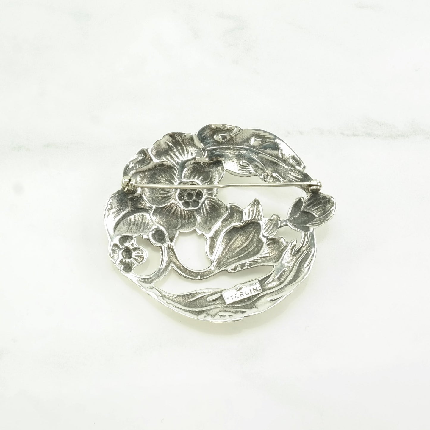 Art Nouveau Style Sterling Silver Brooch Floral