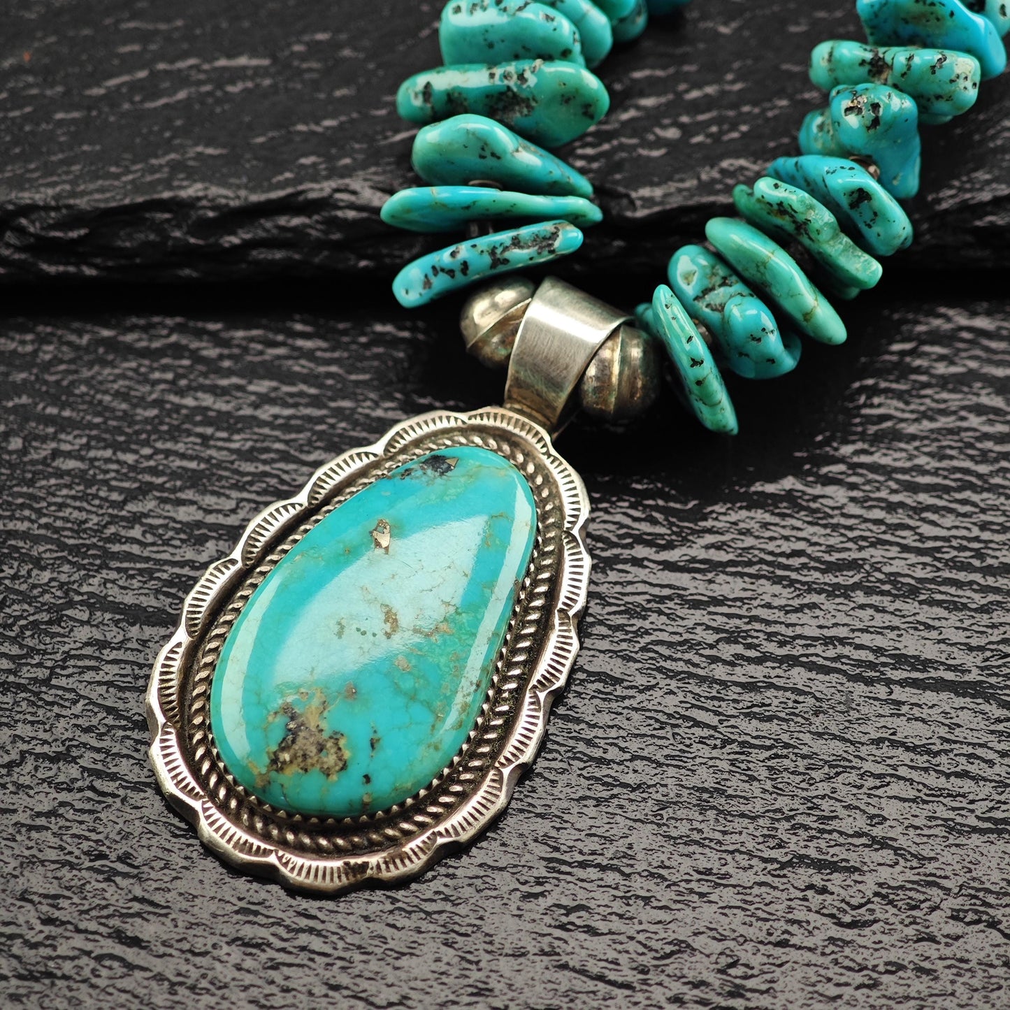 Native Turquoise Heishi Necklace with Sterling Silver Accents N2573