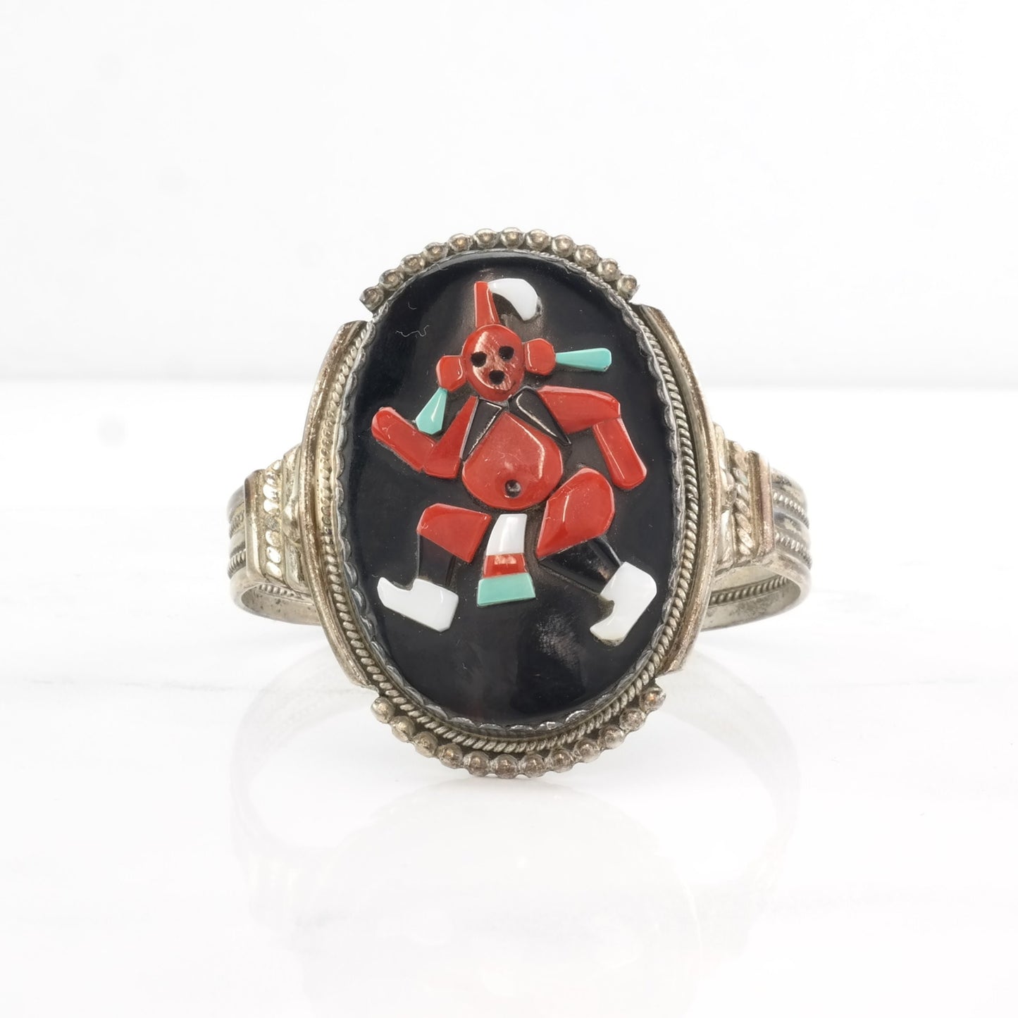 Coral Inlay Cuff Bracelet Native Zuni Sterling Silver Bev Etsate BR2464