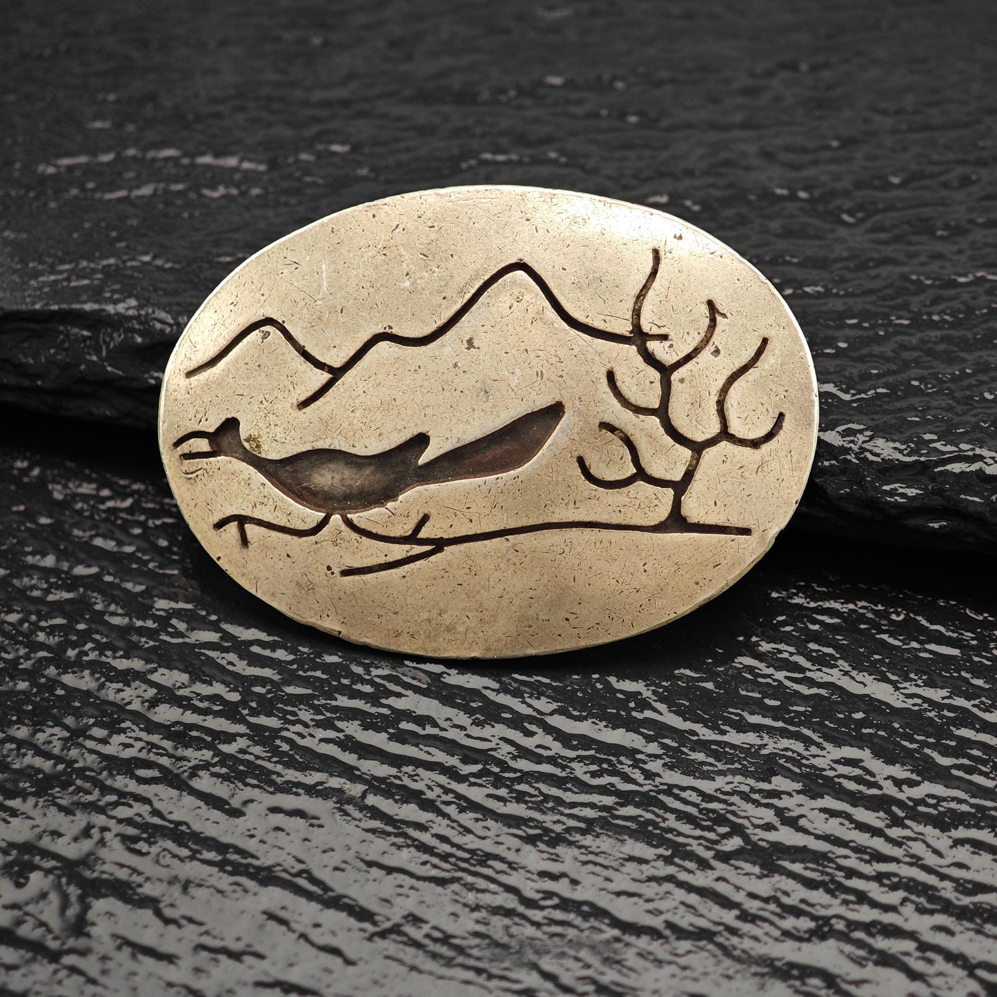 Vintage Native American, Roadrunner Overlay Pendant/Brooch Sterling Silver