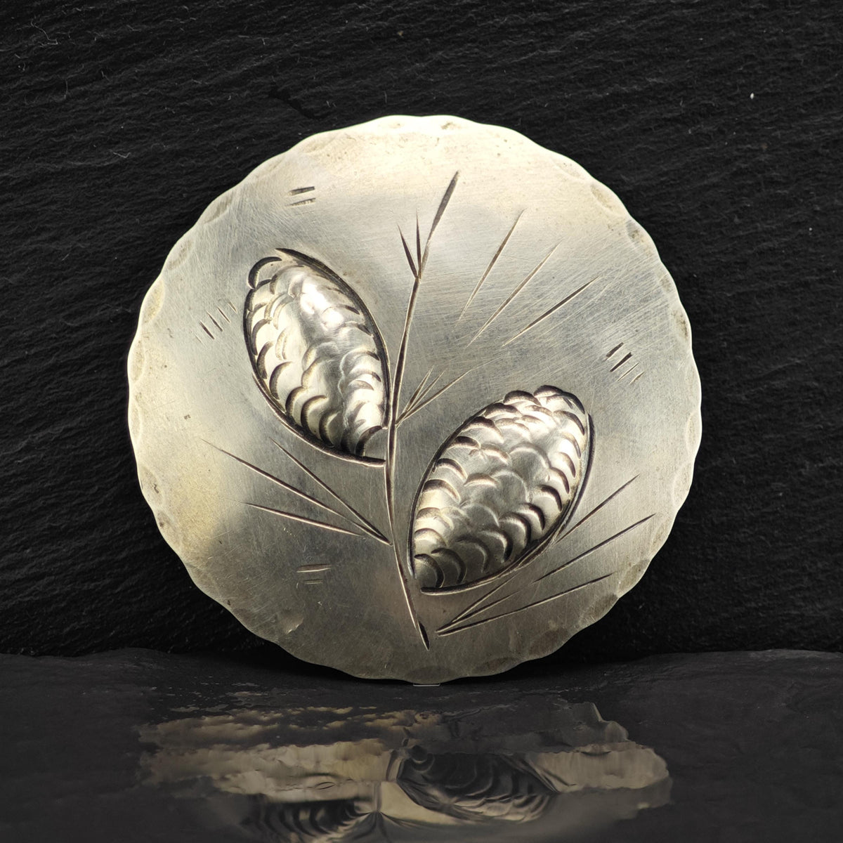Hammered, Pinecone Stuart Nye Sterling Silver Brooch B2272