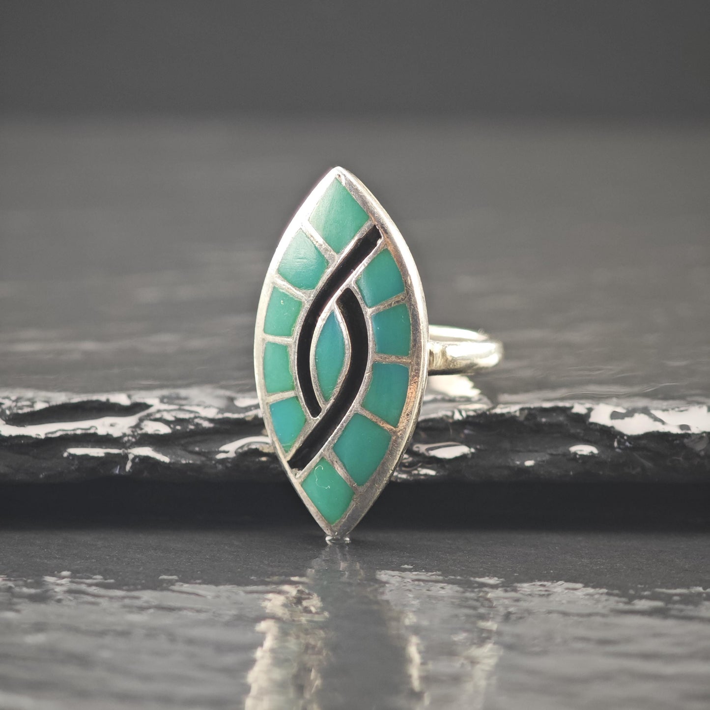 Native American Turquoise Inlay Ring Sterling Silver Sz 5 1/2