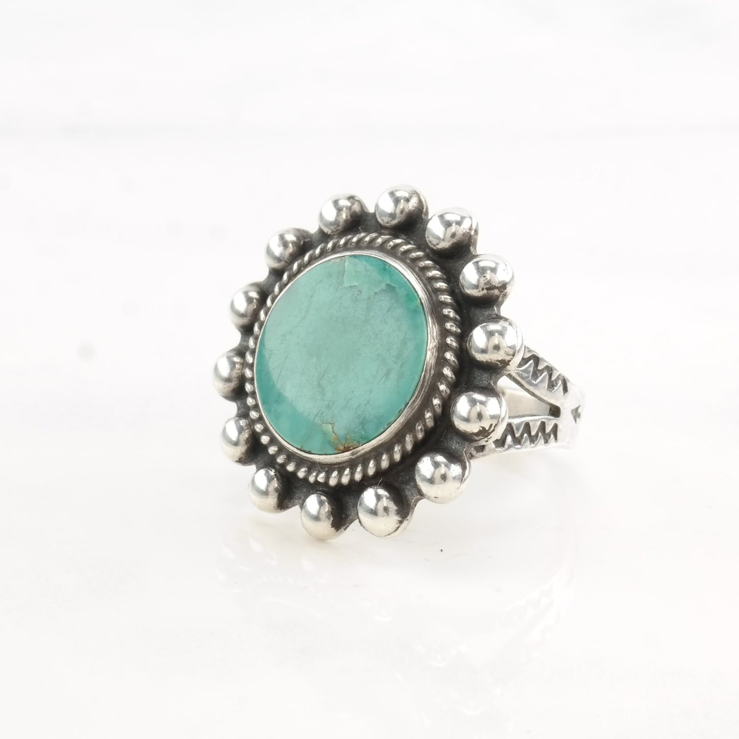 Fred Harvey Era Silver Ring Turquoise Circle Sterling Size 6 3/4