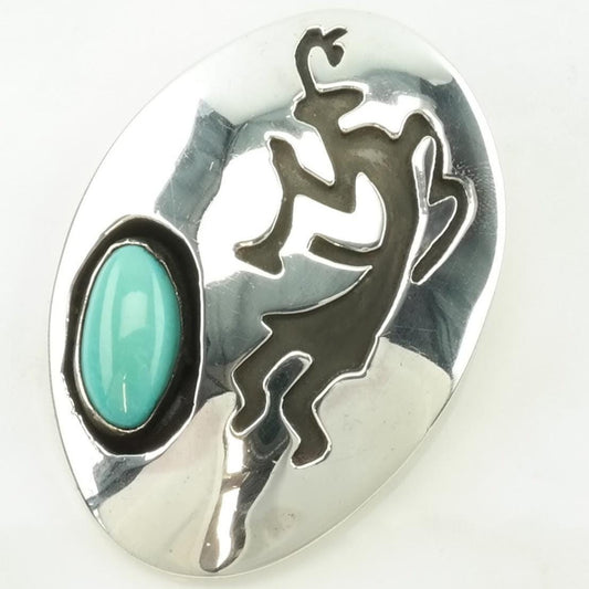 Vintage Southwest Turquoise Overlay, Kokopelli Sterling Silver Pendant