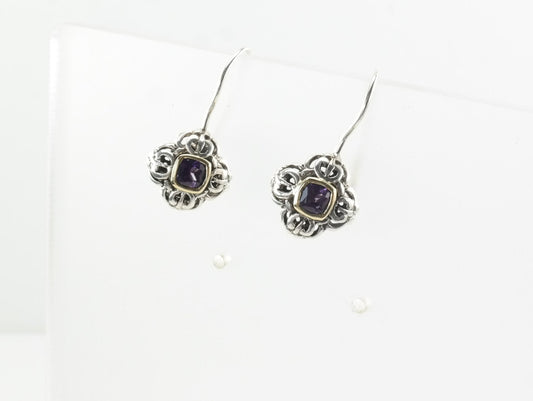 Sterling Silver Amethyst 14k Gold Accent Earrings Fish Hooks