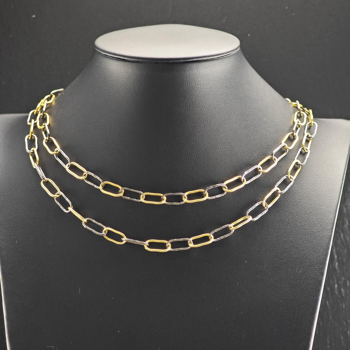 Gold/Black Tone Gold Plated Paperclip Chain Sterling Silver Necklace N2752