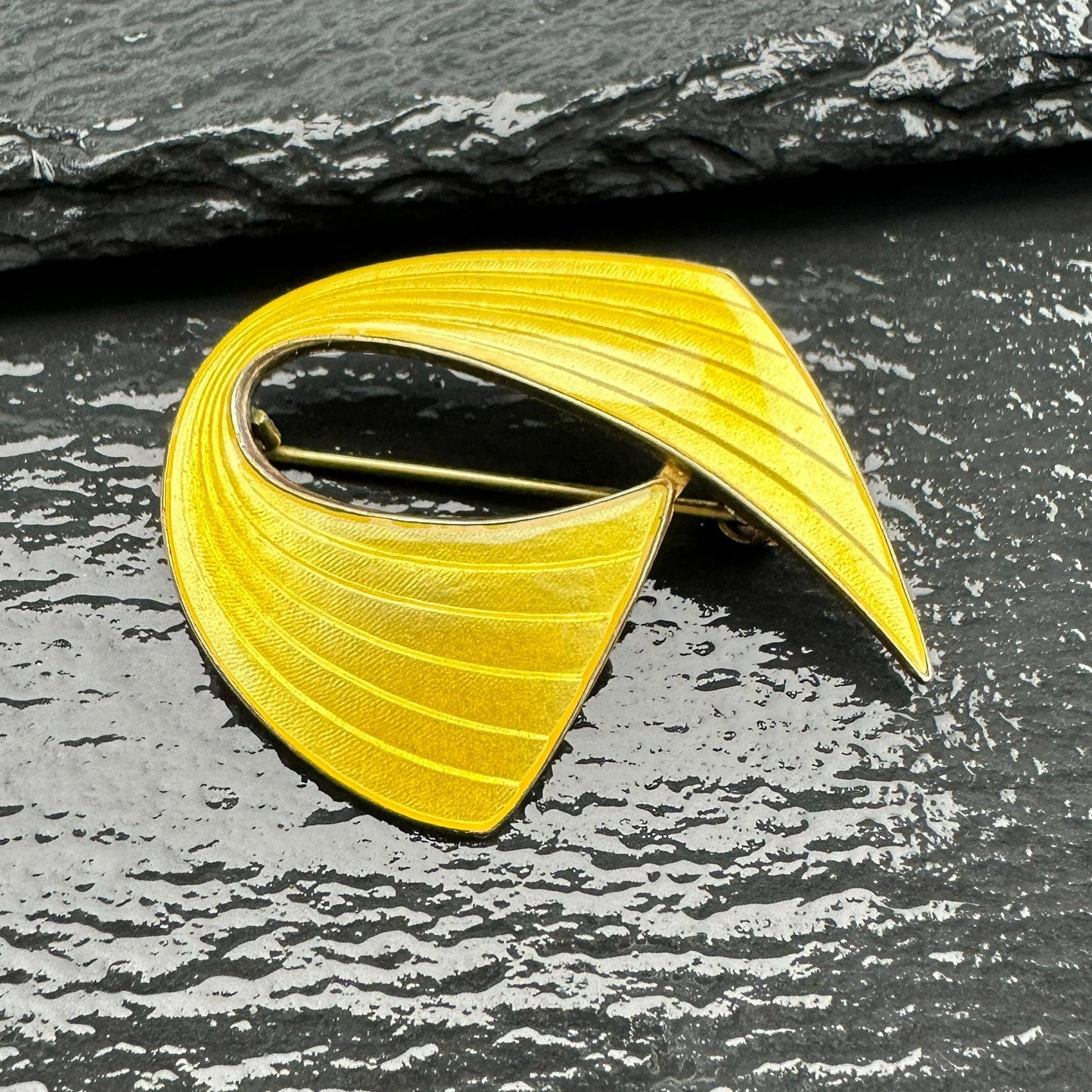 Norway Aksel Holmsen Yellow Enamel Sterling Silver Brooch