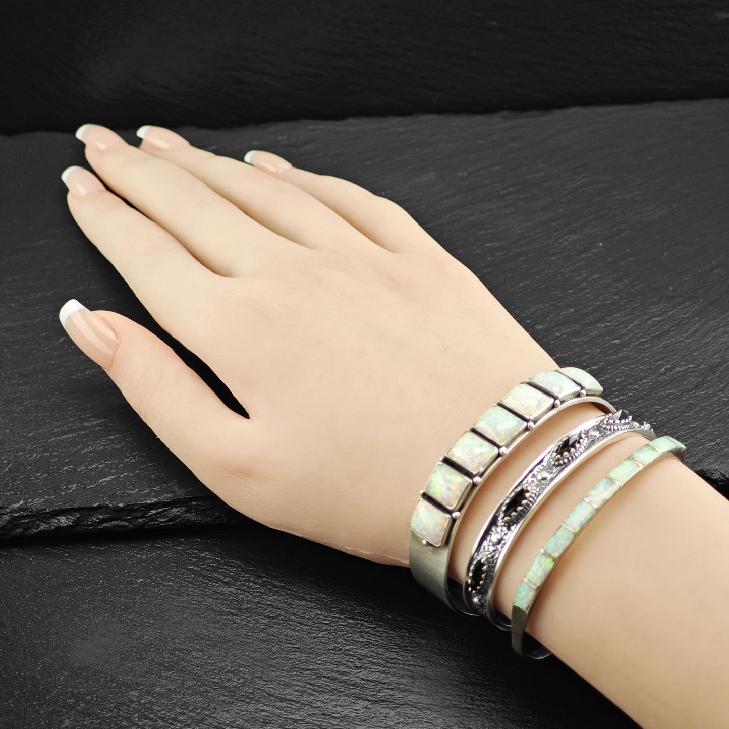 Carolyn Pollack Onyx Sandcast Cuff Bracelet Sterling Silver