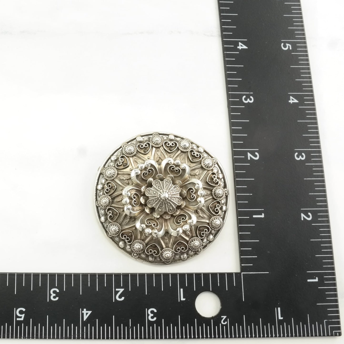 Vintage Silver Brooch Large Filigree, Floral Sterling