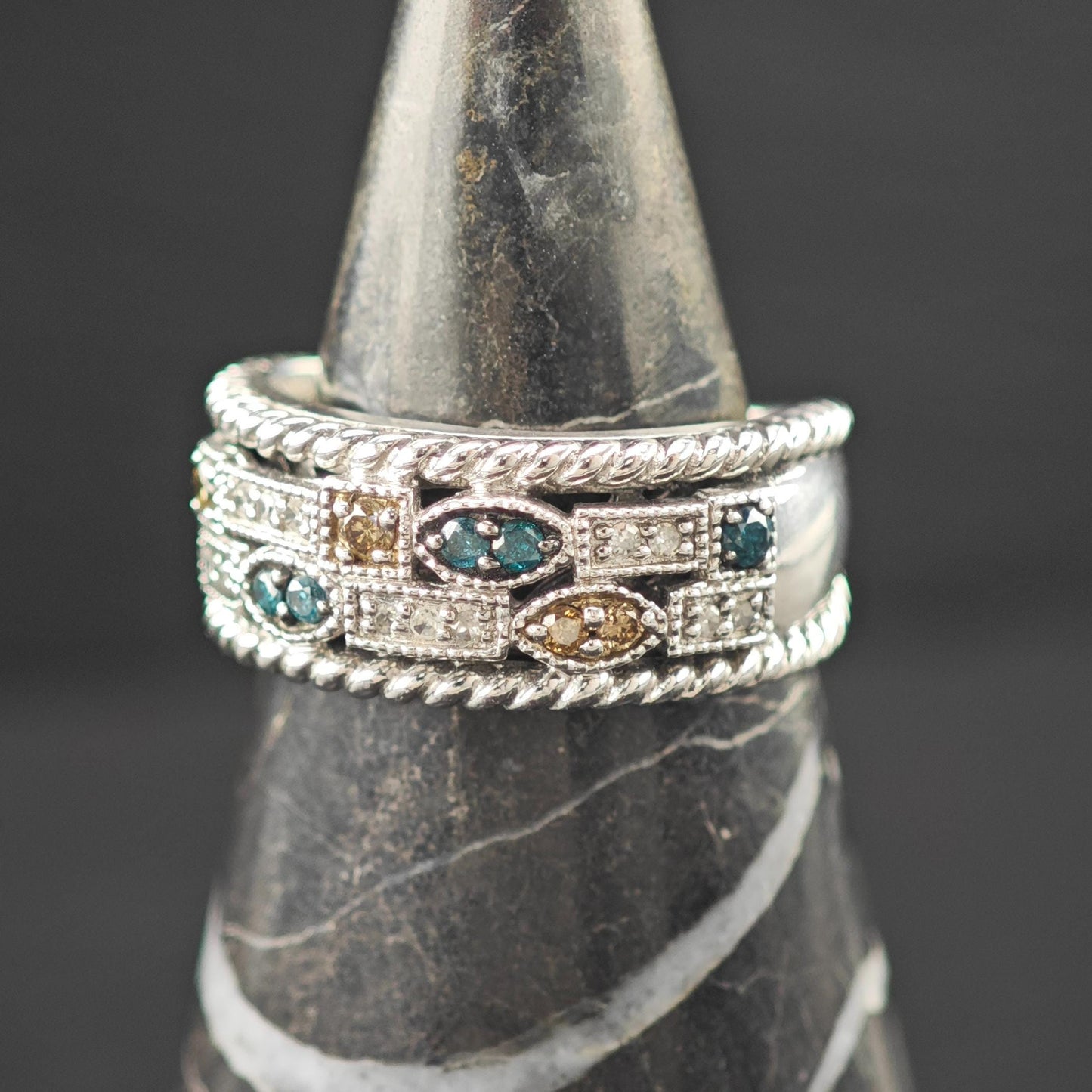 Multi-Color Diamond Band Sterling Silver