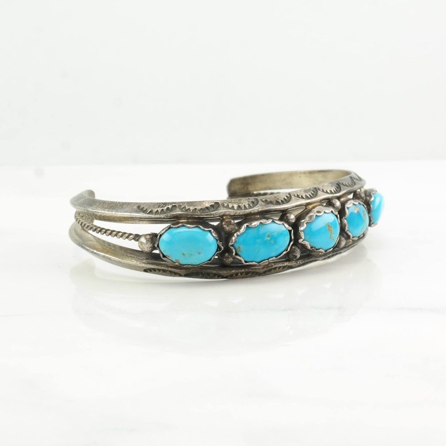 Calvin Desson Sterling Silver Cuff Bracelet Blue Turquoise Stamped