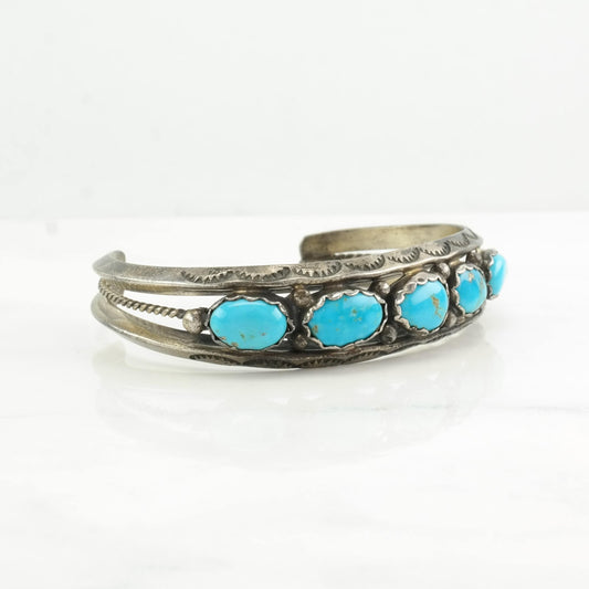 Calvin Desson Sterling Silver Cuff Bracelet Blue Turquoise Stamped