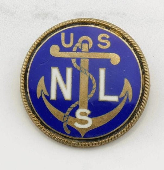 Antique Enamel US Navy, League Silver Brooch Blue Sterling