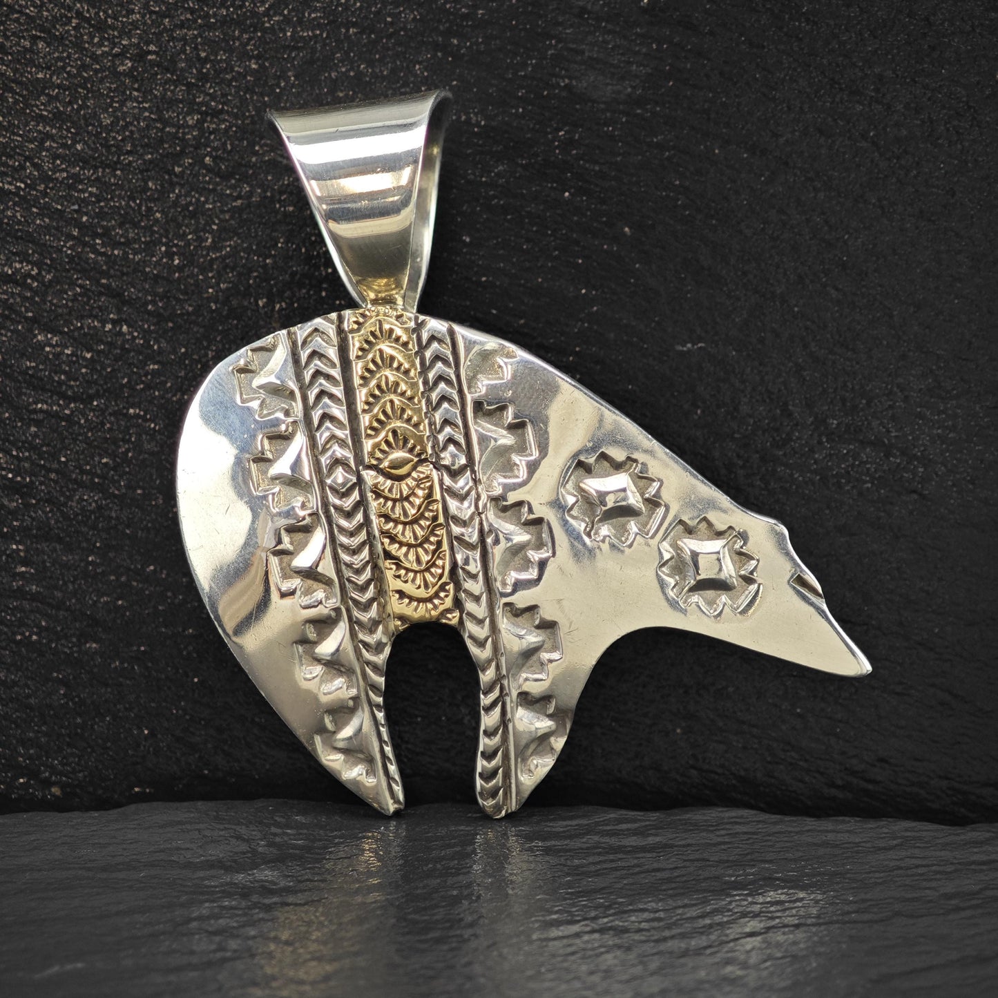 Native American Bear 14K Gold Accent Pendant Sterling Silver P2833