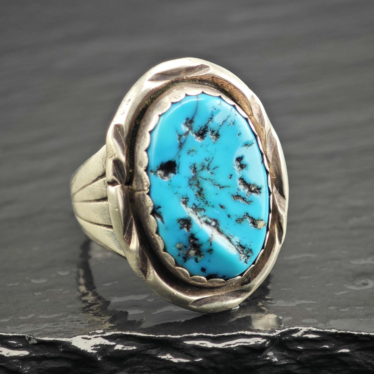 Vintage Native American Oval Turquoise Sterling Silver Ring Sz 11 1/2 R6629