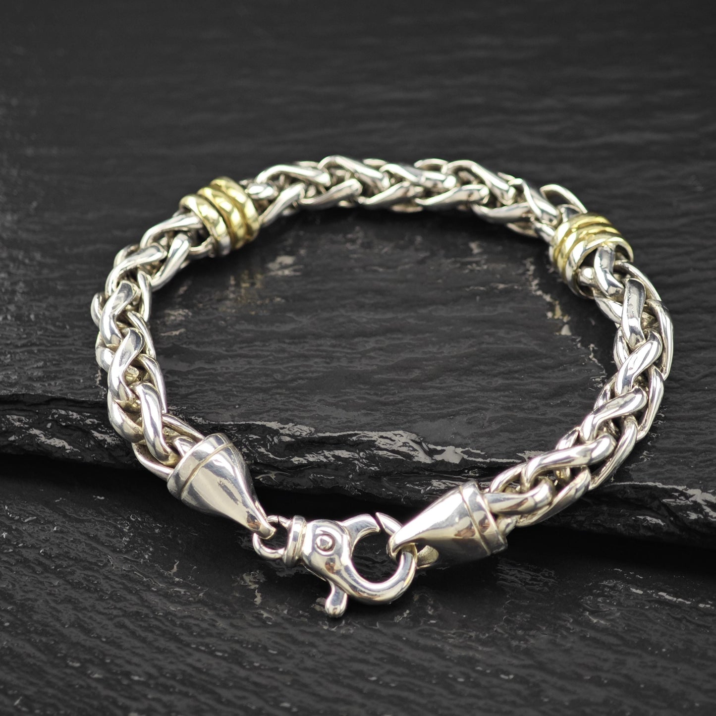 Two Tone Link Bracelet Sterling Silver Size 6 1/2"