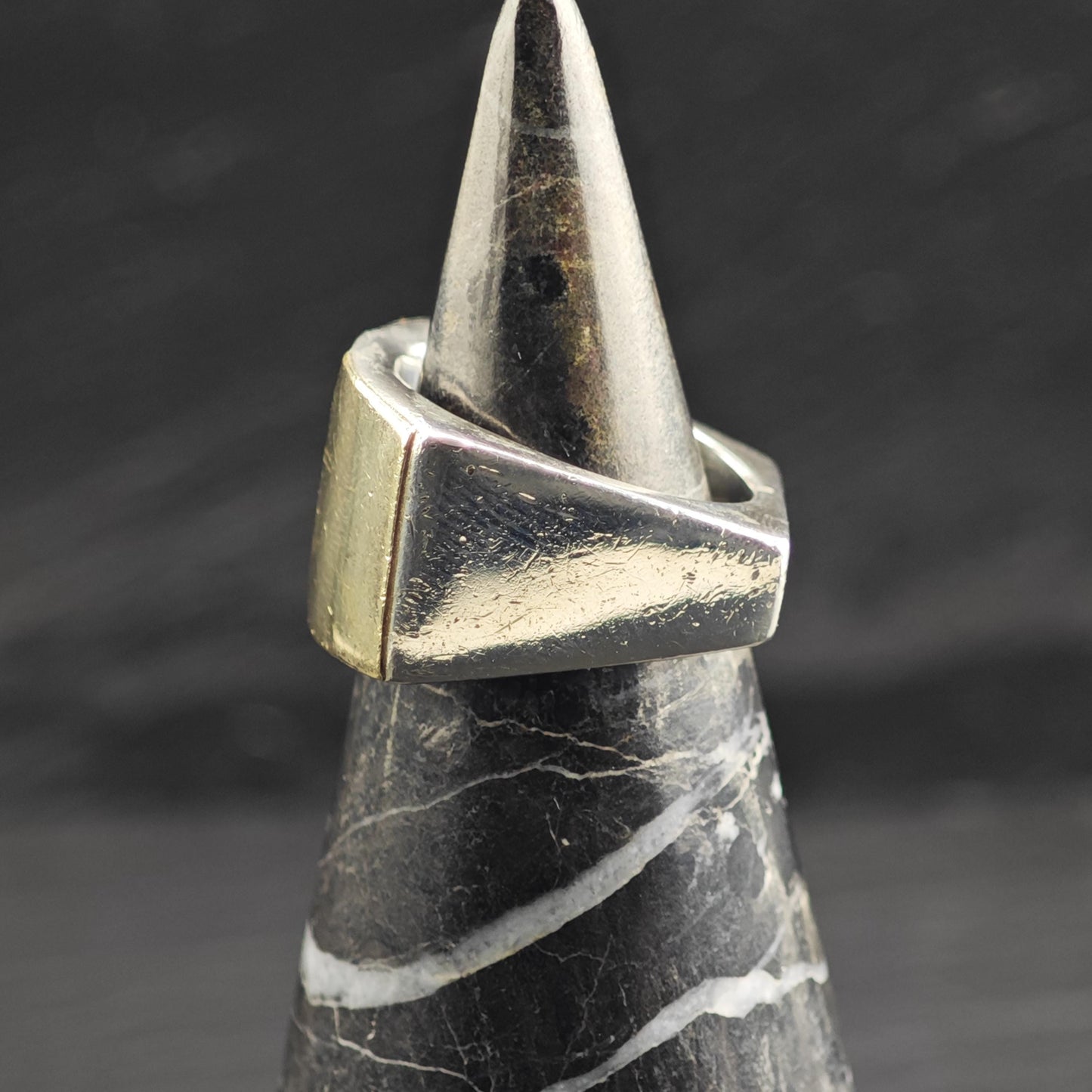 Hammered Gold Accent Sterling Silver Ring Sz 5 1/4 R6698