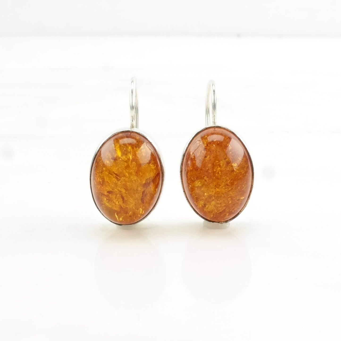 Sterling Silver Orange Amber Earrings Fish hook