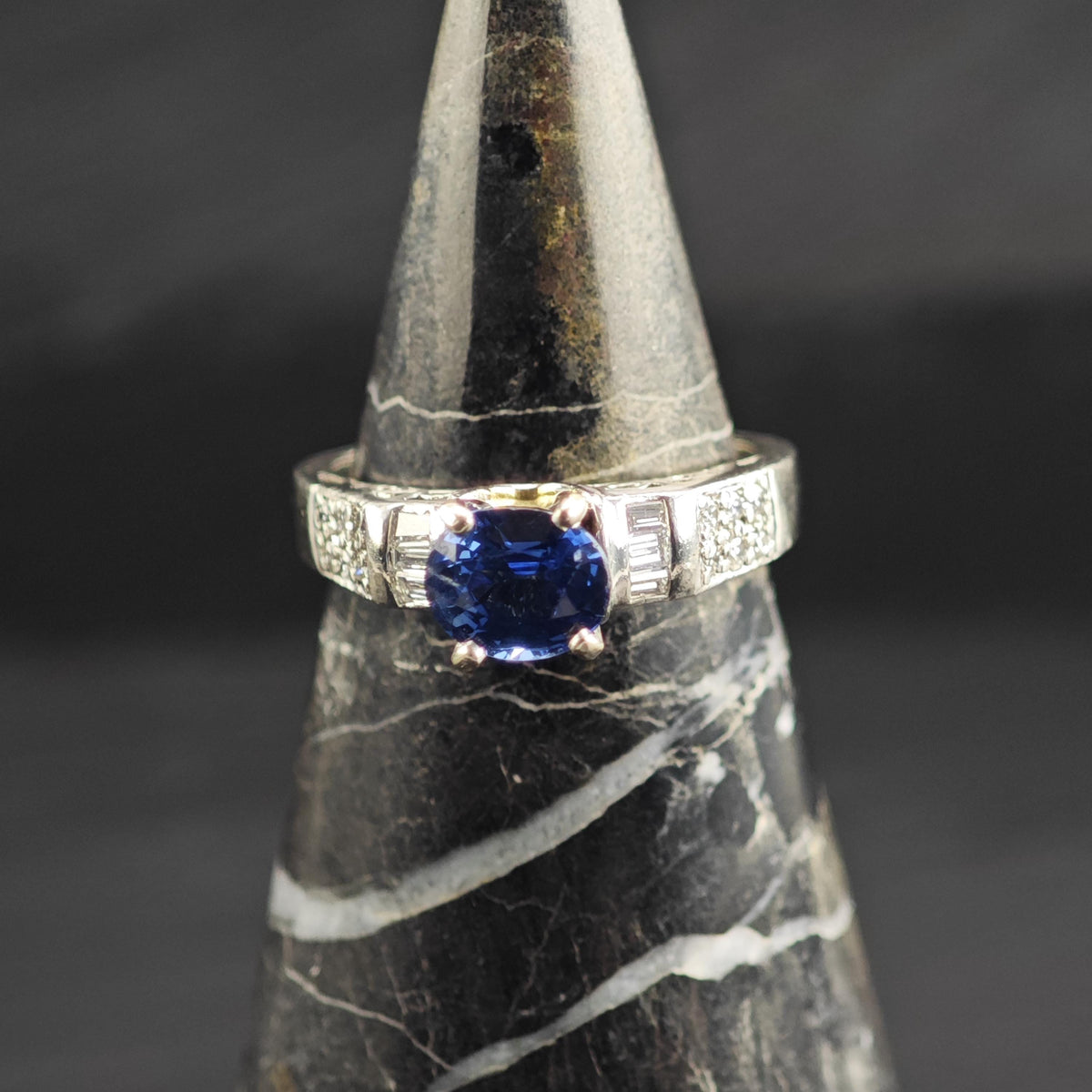 Sapphire & Diamond Platinum Ring East to West Sz 6 1/4 R6761