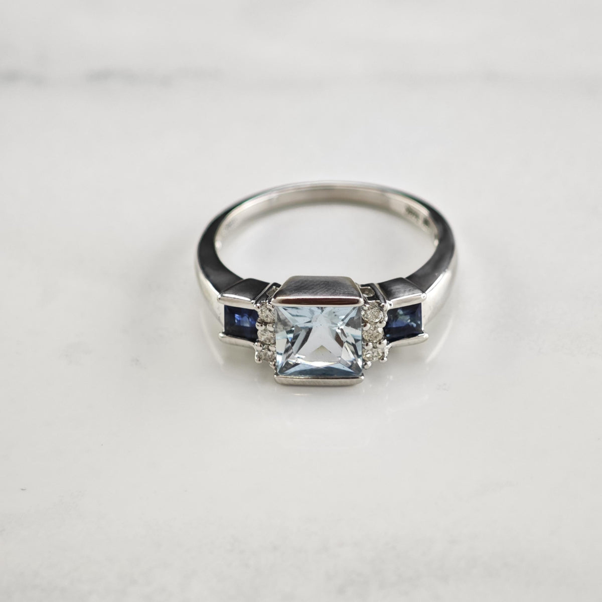 Aquamarine Topaz Diamond 14K White Gold Ring Sz 6 R6805