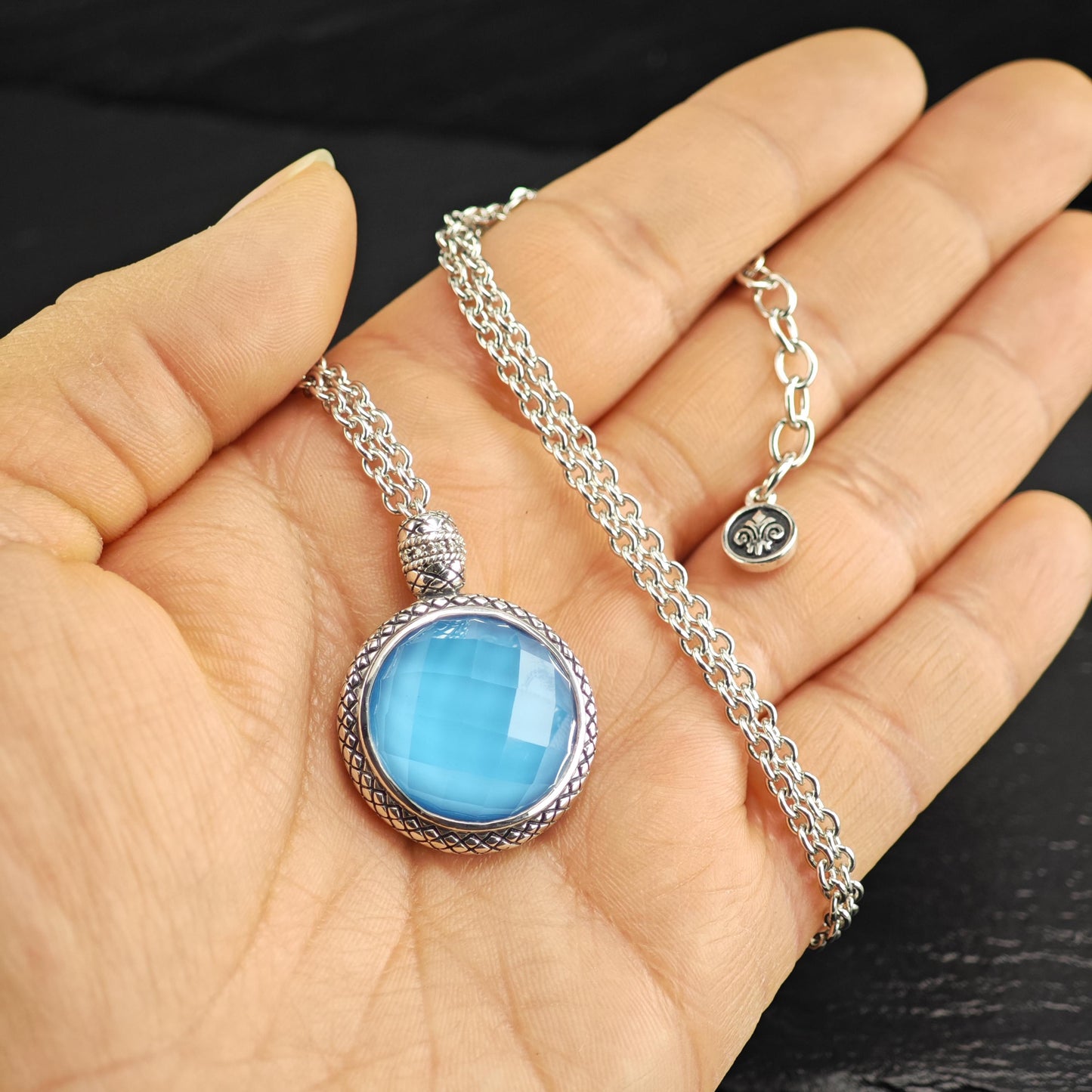 Andrea Candela Blue Doublet Pendant, Diamond Accent Sterling Silver Necklace N2734