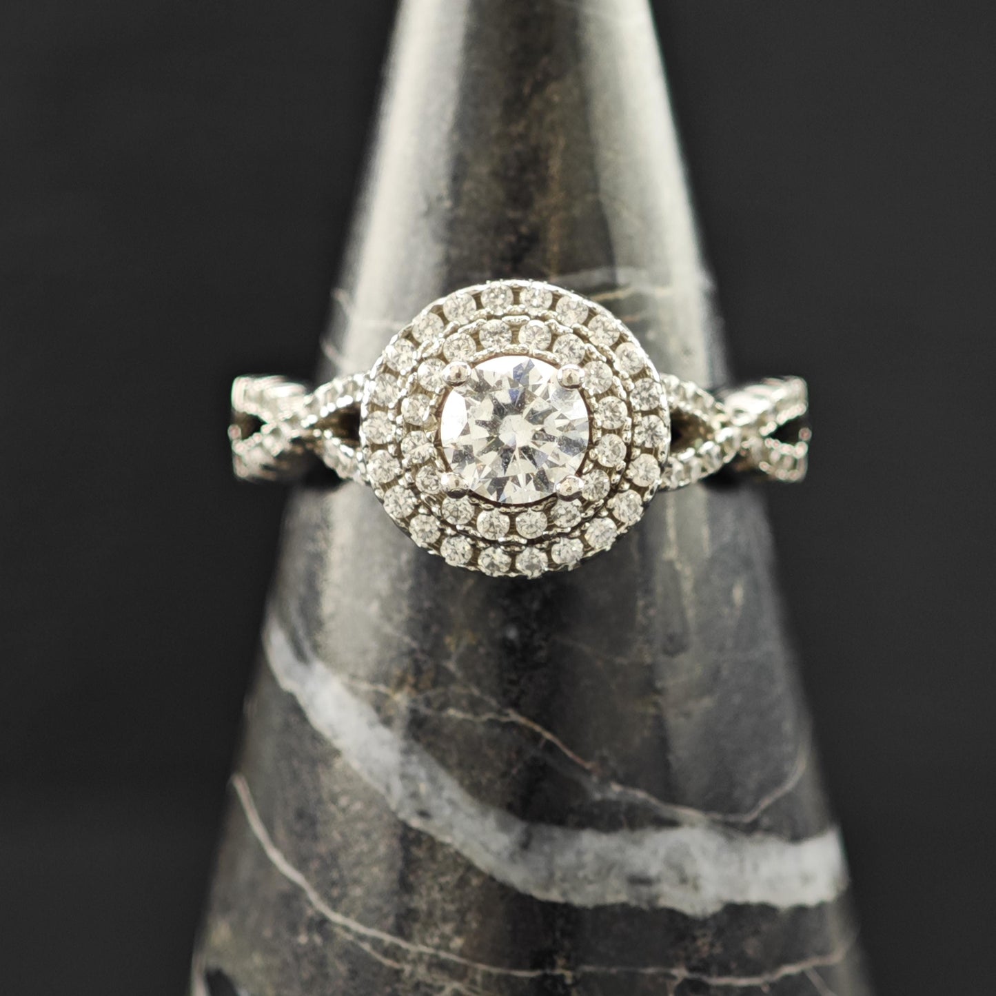 Sterling Silver CZ Halo Engagement Ring Size 7 R6226