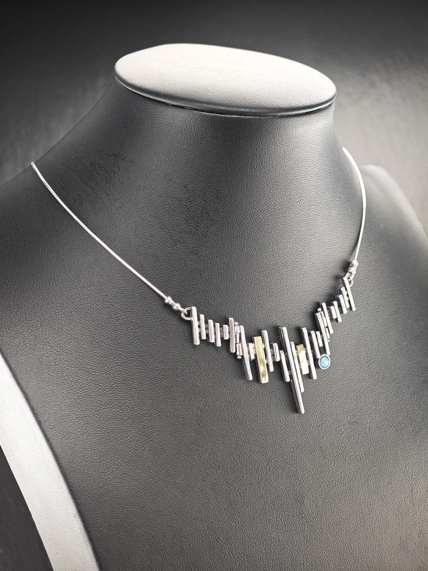 Lab Opal Abstract, Necklace and Bracelet Set Sterling Silver
