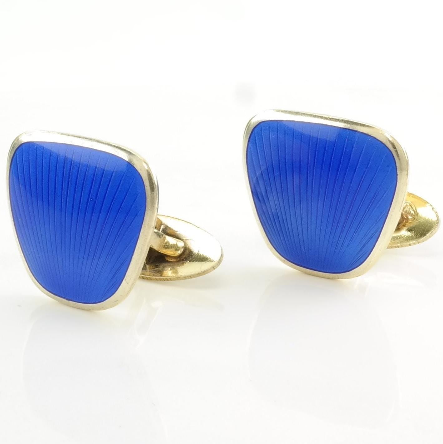 Vintage Norway OPRO Blue Enamel Sterling Silver Cufflinks