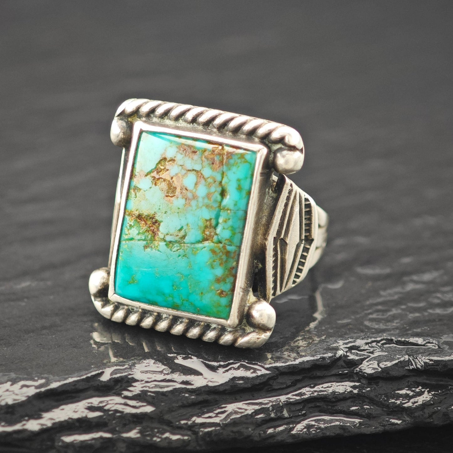 Historic, Native American Green Turquoise Ring Sterling Silver