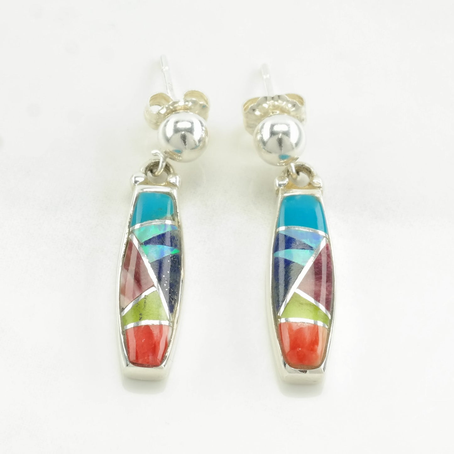 Ferris Multi Color Multi Gemstone Inlay Earrings Stud, Dangle Sterling Silver