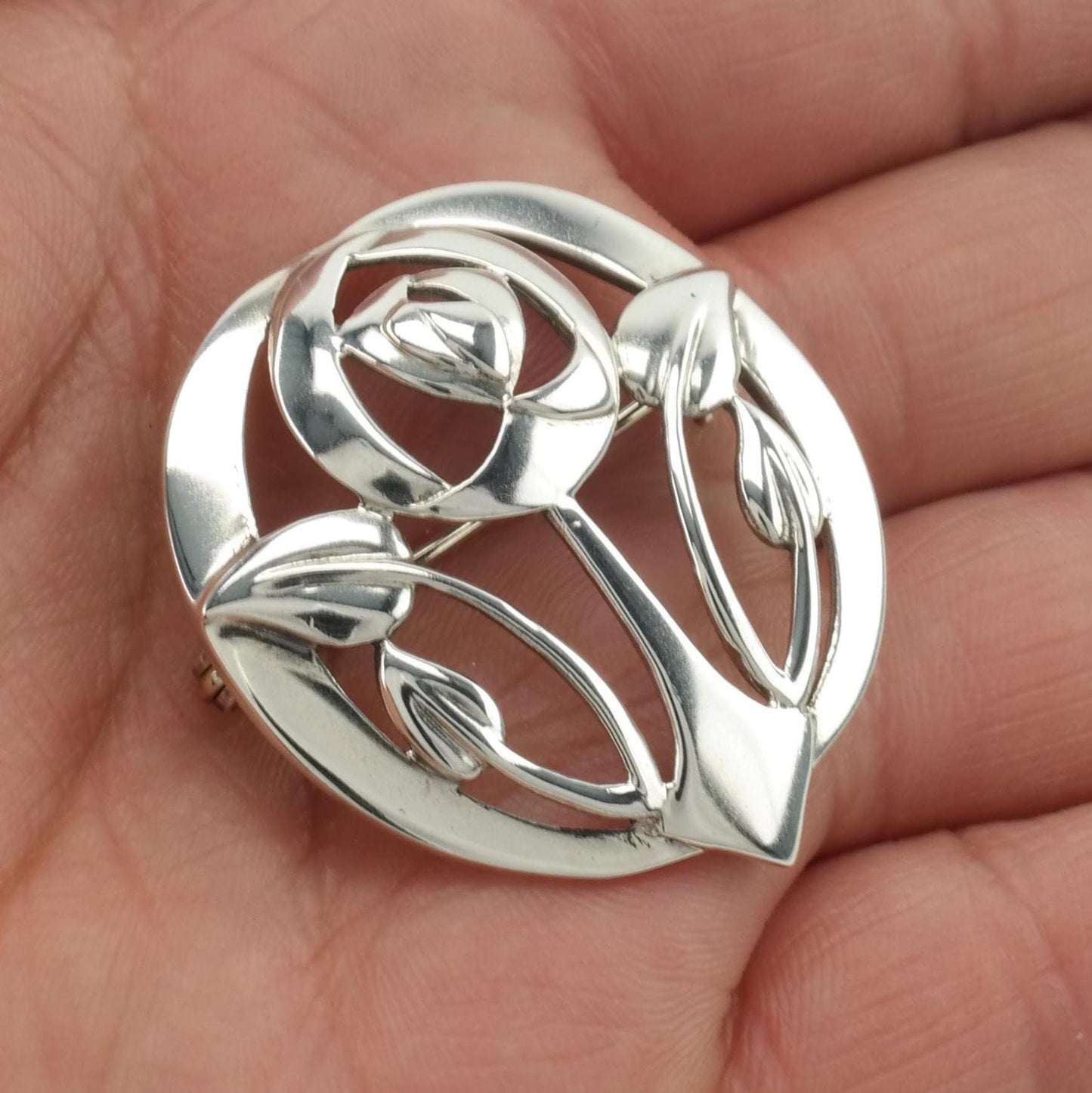 Art Nouveau Style Floral Brooch Sterling Silver