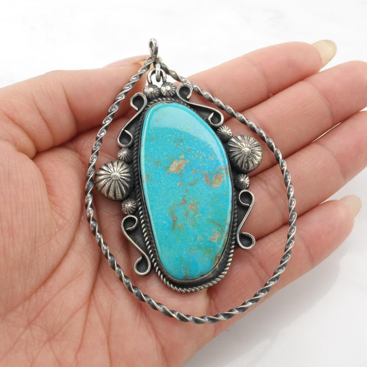 Vintage Dangling Native American Turquoise Sterling Silver Pendant