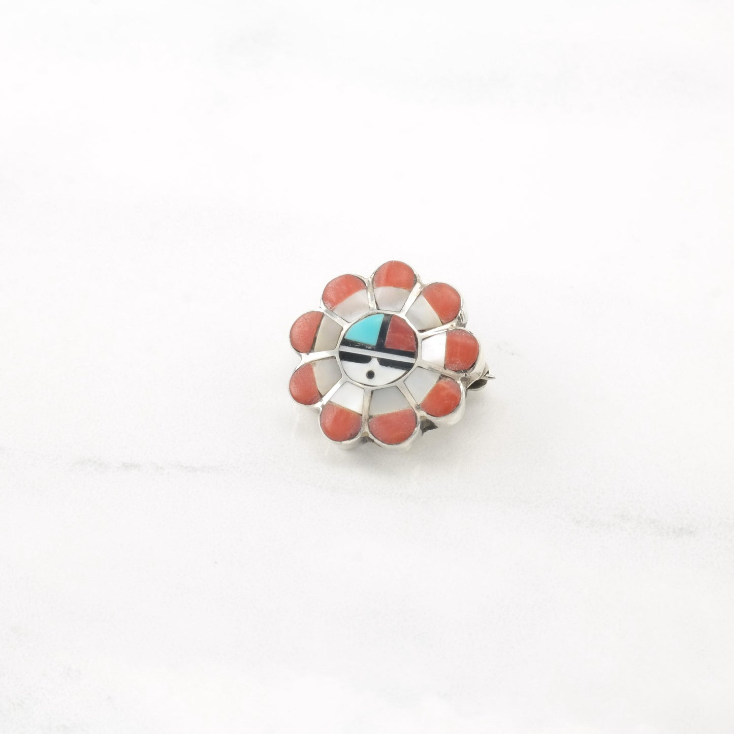 Choice Native American Turquoise MOP Floral Sunface, Turquoise Floral Cluster Sterling Silver Brooch Pendant