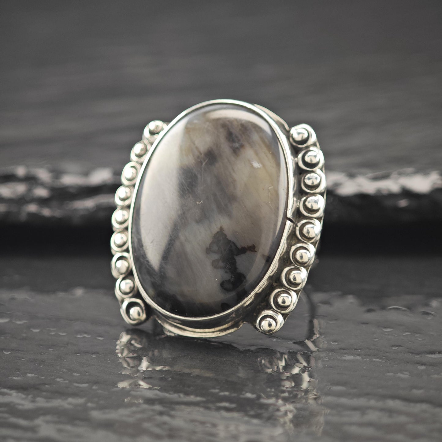Southwestern Agate Ring Sterling Silver Size 5 3/4
