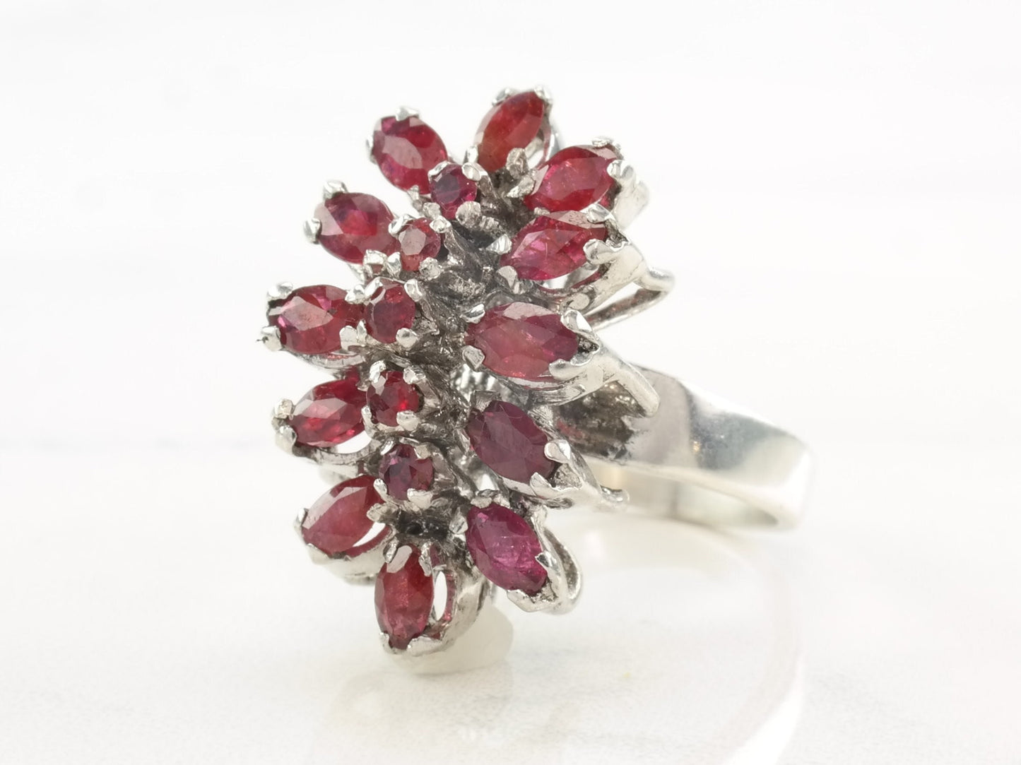 Sterling Silver Ring Ruby Cluster Size 5