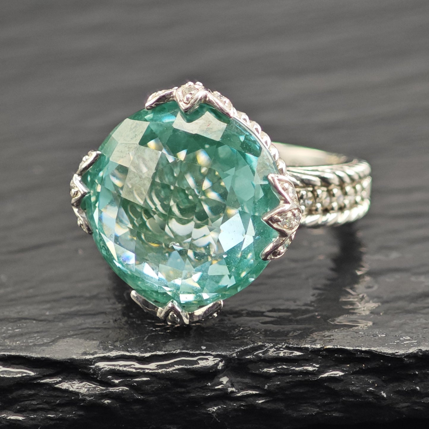 Green Quartz Doublet Sterling Silver Ring Sz 6 R6608