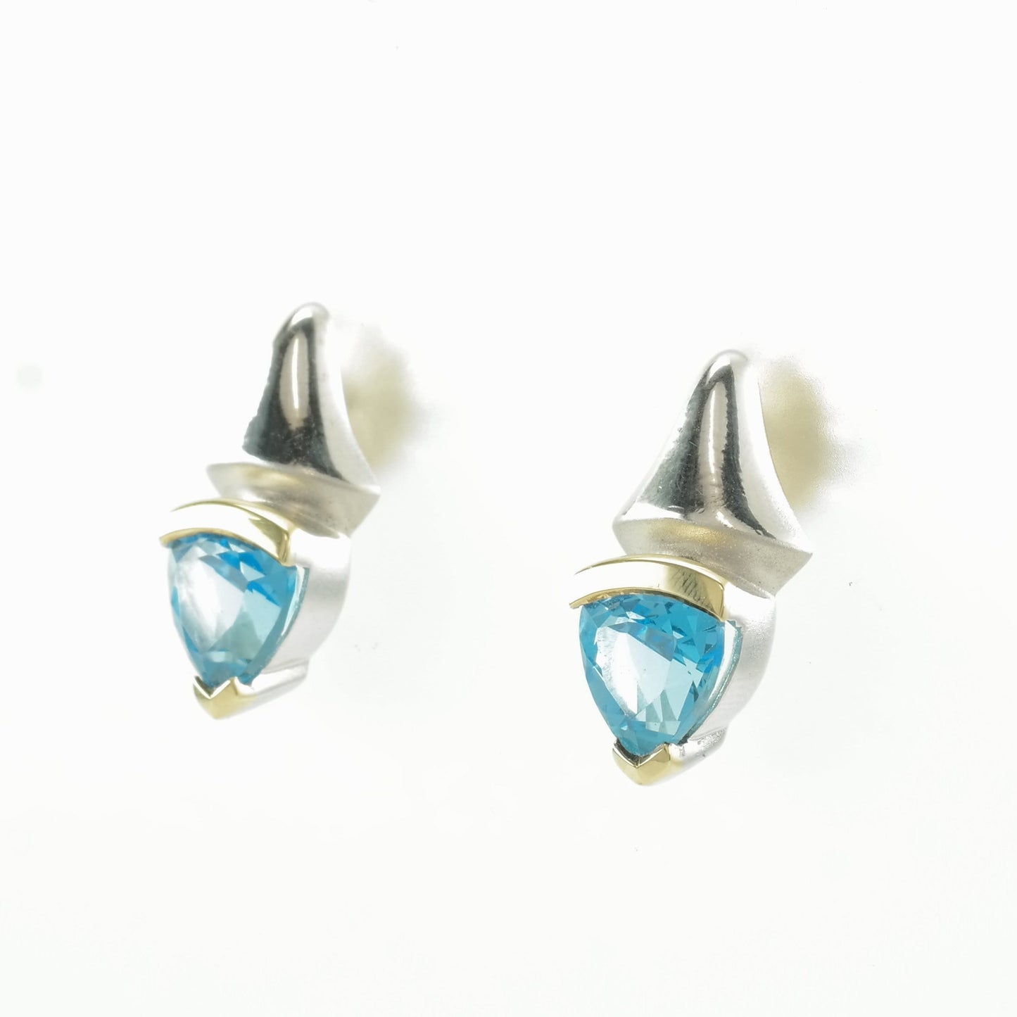 Vintage Sterling Silver Blue Topaz 18K Gold Accent Earrings Stud