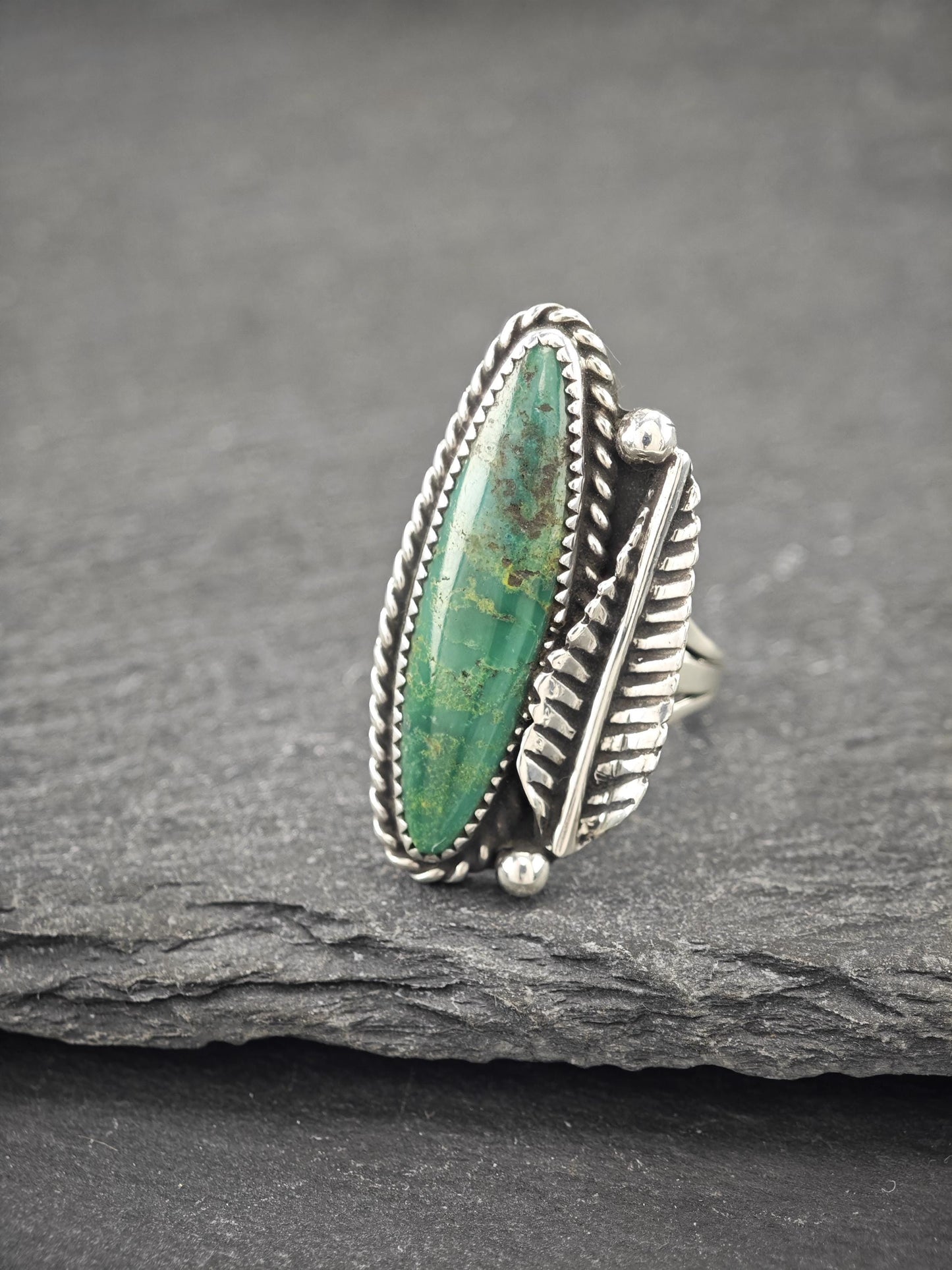 Native American, Green Turquoise Ring Sterling Silver