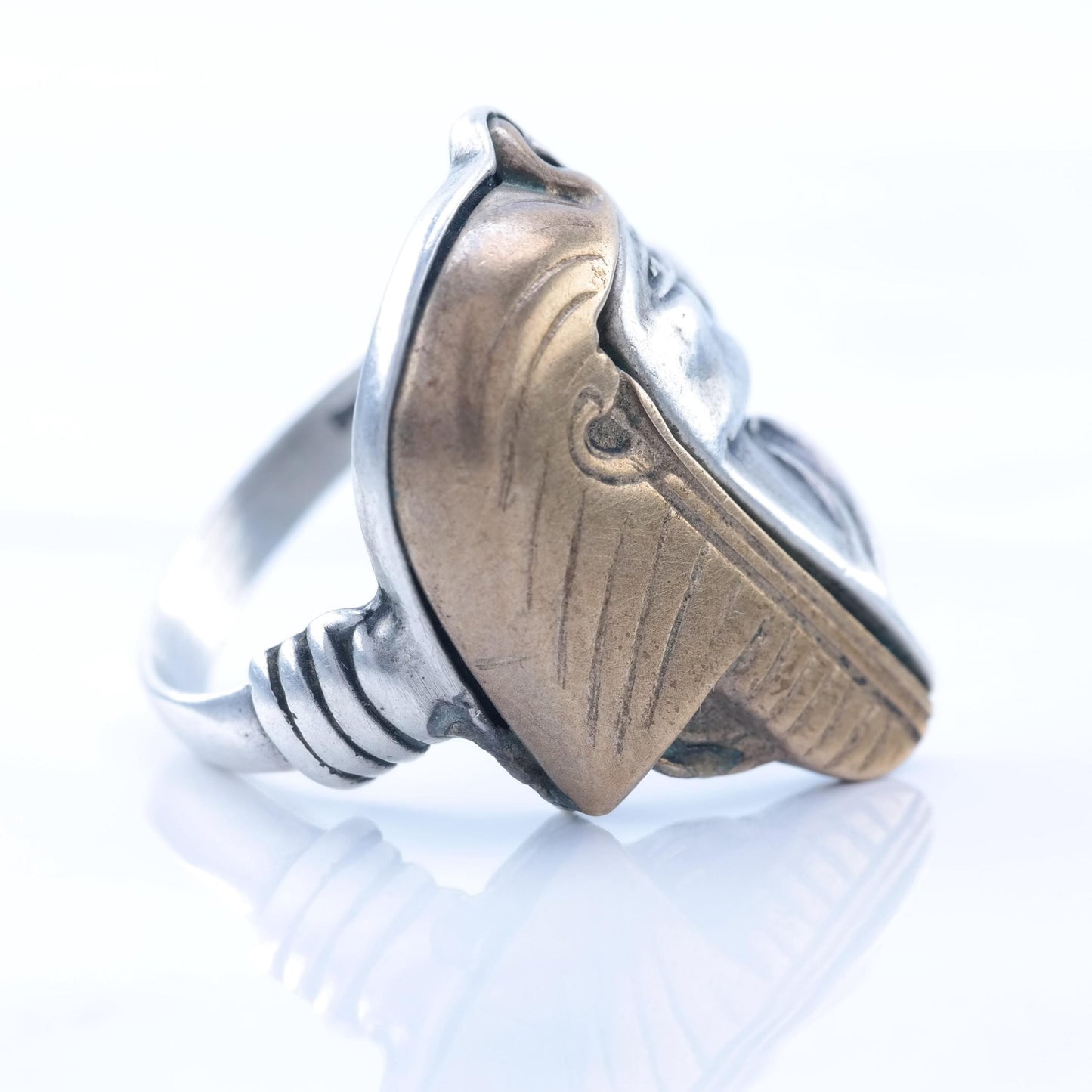 Vintage Archeological Revival Silver Ring Egypt Pharaoh Sterling