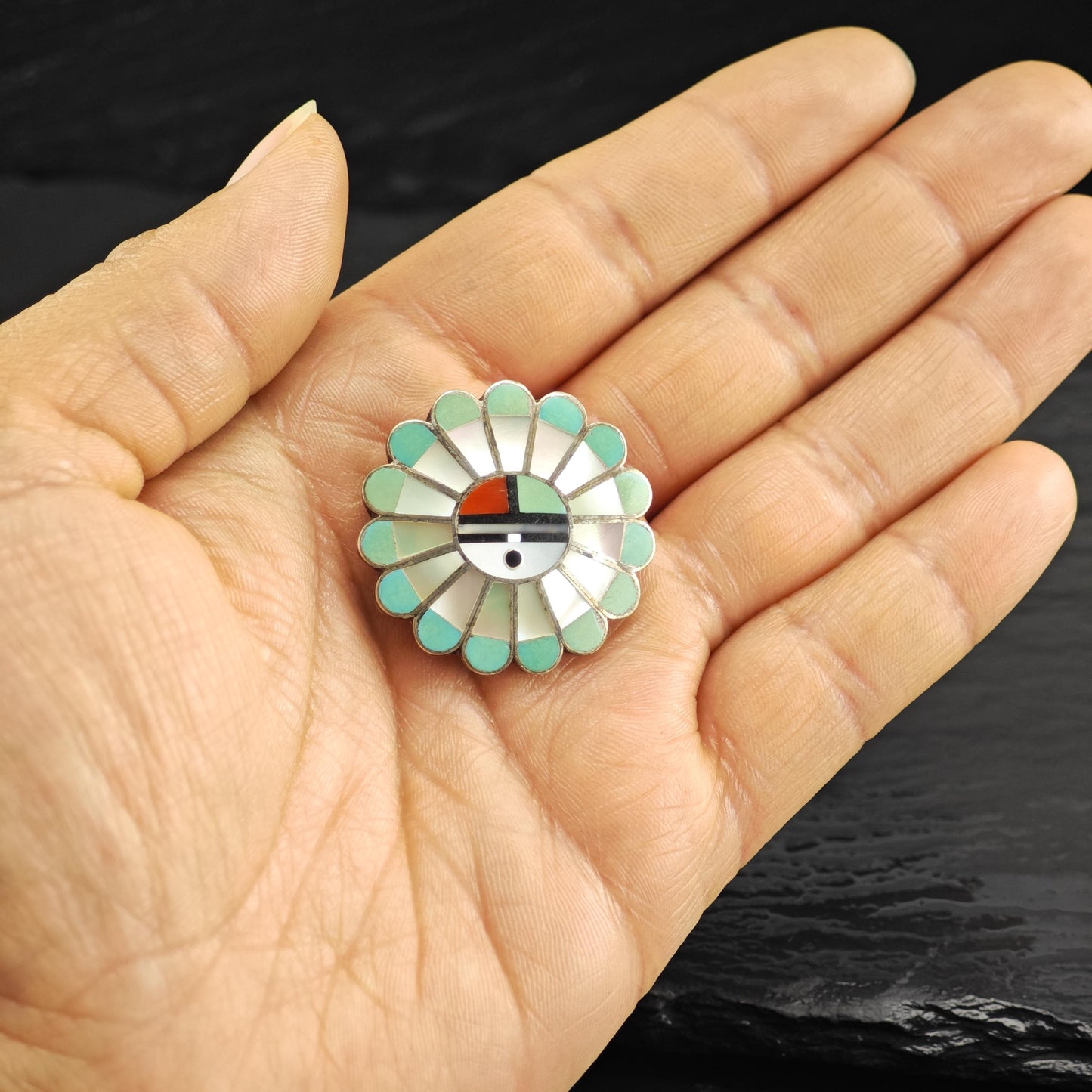 Zuni Multistone Inlay Surface Pendant Sterling Silver P3064